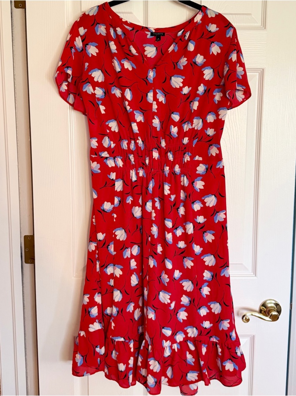 Talbots Red Floral Short-Sleeve Midi Dress size 16